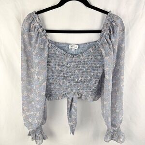 Acoa Smocked Cropped Floral Peasant Blouse Size Small Sheer Coquette Cottagecore